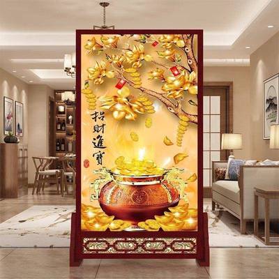 新5607中式入户屏风断隔客厅玄关布现代简约艺办公室面双简易实木