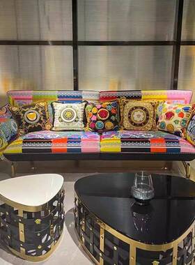 狂意式轻奢EOE曲想布艺沙发后现代简约三别墅客厅花布设计师人沙