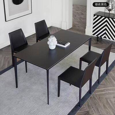 板意式极简轻金奢纯黑岩餐椅WXC组合桌餐椅铝合长方形家用小户型
