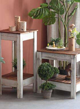 户外实木落地花w架阳台具花园庭院多肉花盆工置物XSG架防腐桌木子