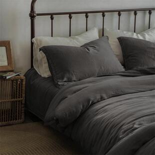 高级感砂洗做旧小宽边黑灰80支兰精天丝四件套超柔软裸睡床单被套