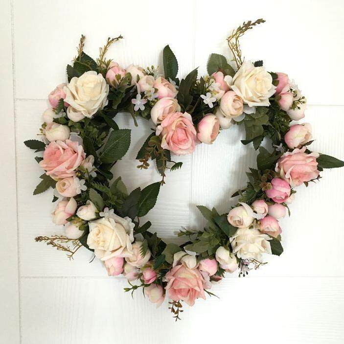 玫瑰仿真花花环假花挂饰门饰心形花环门楣装饰婚庆婚房家居可