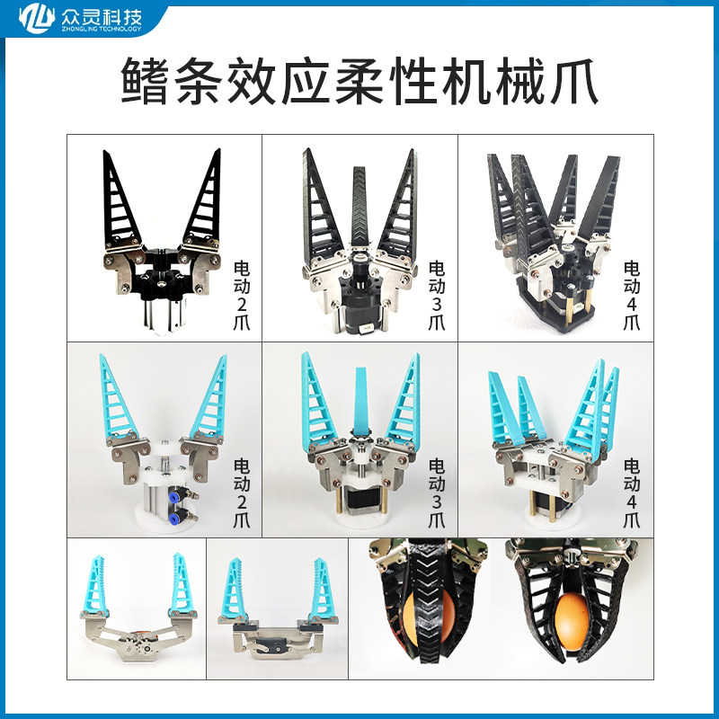 鳍条效应机械爪 仿生柔性机械手夹具舵机驱动软指夹爪 软体机器人