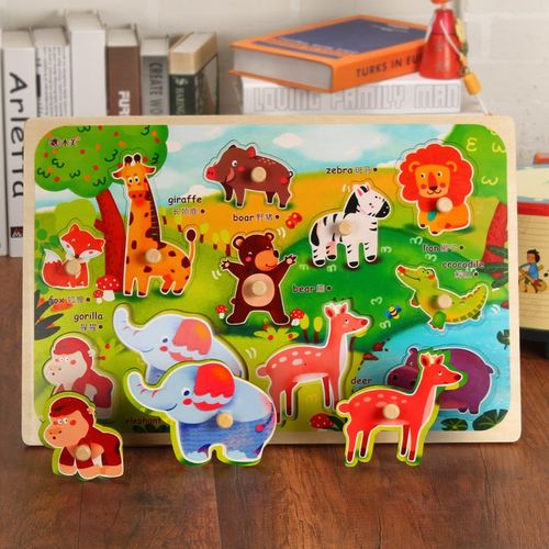 宝宝木质制手抓板认知抓板嵌板儿童拼图拼板益智早教玩具