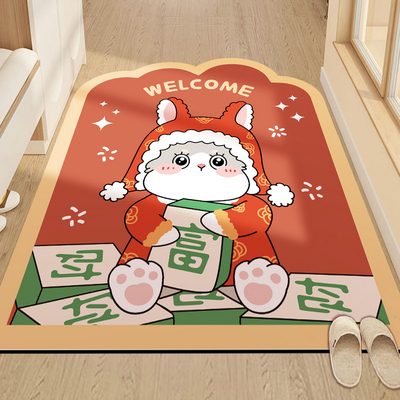 兔年红色入户门垫异形玄关PVC皮革地垫蹭土防滑大门口地垫 可裁剪