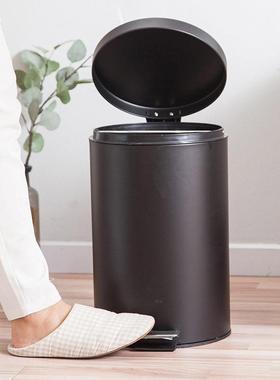 黑色哑家圆形翻盖垃圾桶FCD15839用厨光房带客厅脚踏踩式盖清洁桶