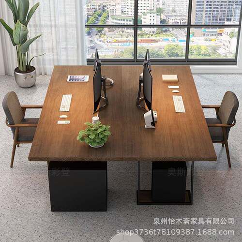 设师计实木老板桌简现约代办公室位工作间员工双人电脑桌YMZ-017