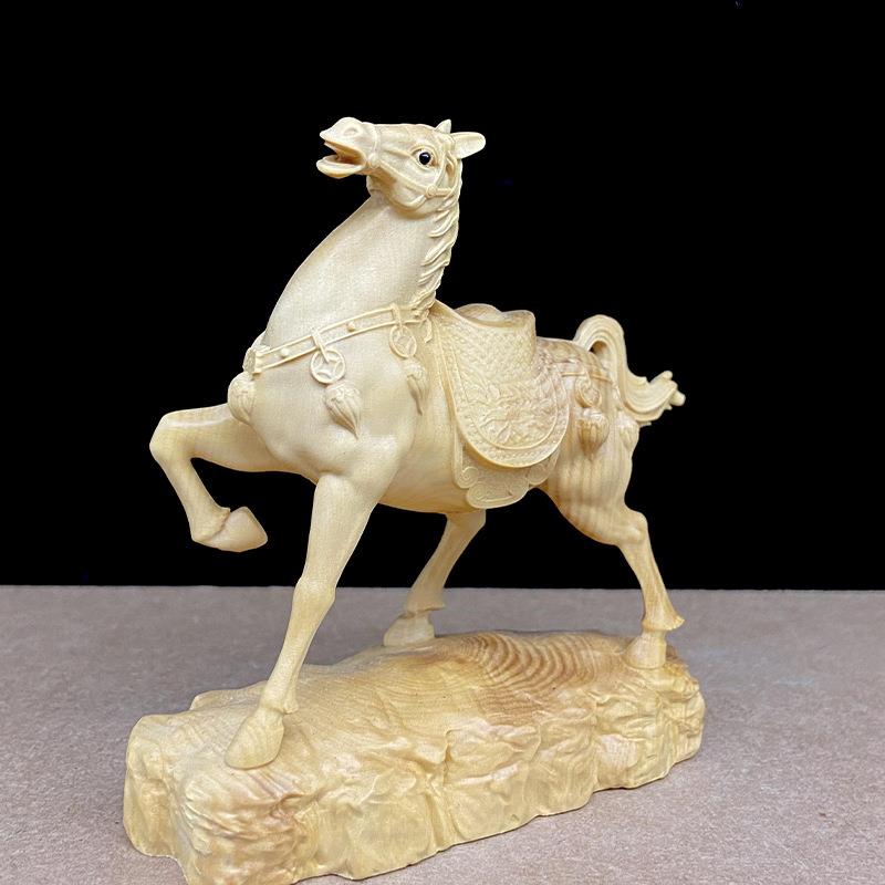 小叶黄杨木20511雕办公装饰摆件马到成功室马发木财立生肖马实工