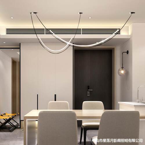 餐厅厅吊线条灯设计师款个简约现代前客PIU台吧台样板间展厅艺性