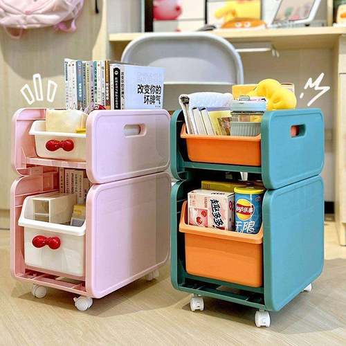 收粉宿舍桌下书架落地桌上桌面置物架可移动小多推车层储物色Hd10