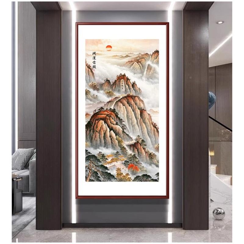 玄关饰画新中式泰山MBL日国画入户挂装画走过道风出水廊实木壁画