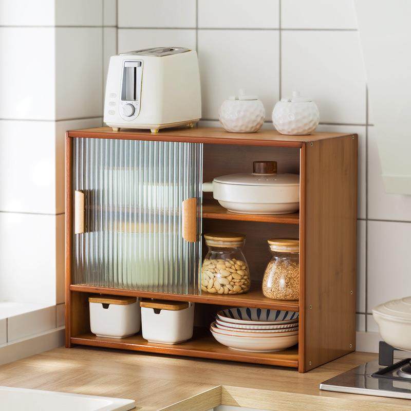 厨房面玻璃门储物子台多层防尘置柜物架放调味料碗碟多功能KWZ纳