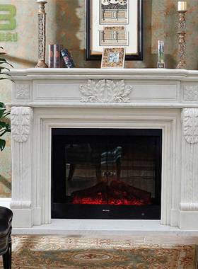 双柱壁白色石雕壁炉架来图制作大石雕理刻家居客厅BL-14石材炉架