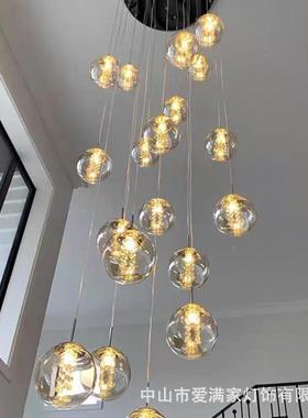 梯别墅楼梯吊灯复式挑高客厅BEHt灯现代简约餐厅l楼of旋转楼灯长