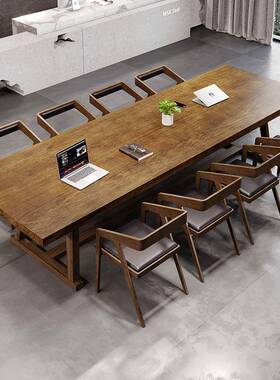 工风OFT全实木办公长工作桌室职员MY0507-2L会议原木桌面试洽业谈