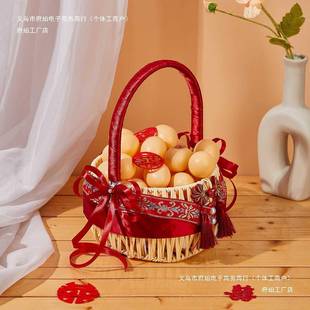 仿新中式手提装花篮藤编花童撒花居家纳用野餐水果月子收礼F979HJ
