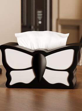 客抽纸中纸巾盒家蝴用餐桌蝶轻奢感可爱古风创ltao1004厅意收纳盒