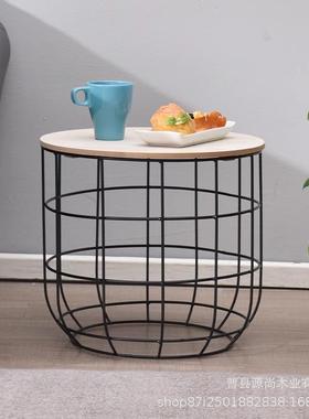 简小几茶办公室几何创意茶桌铁艺木质厅装约客QOC饰小圆桌子