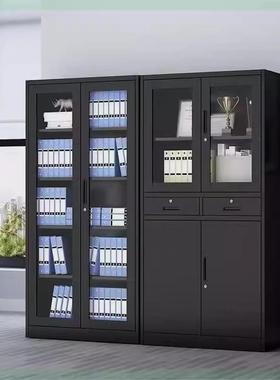 黑色高办端18072文件柜公室财带锁凭证柜装拆铁皮务资料柜玻璃矮