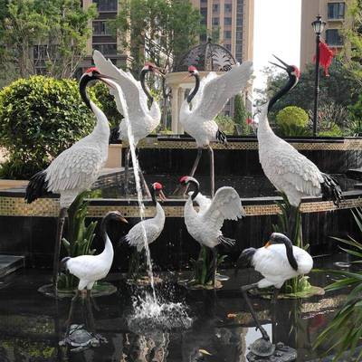 仿真丹顶摆件白鹤雕塑喷水动物落地仙鹤模型外户假山庭院水鹤DGV