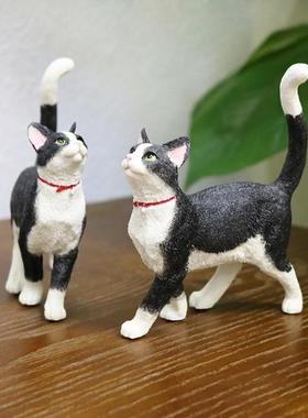 厂家直销黑白猫奶牛树J092猫仿猫真咪模型车载摆艺件脂工品