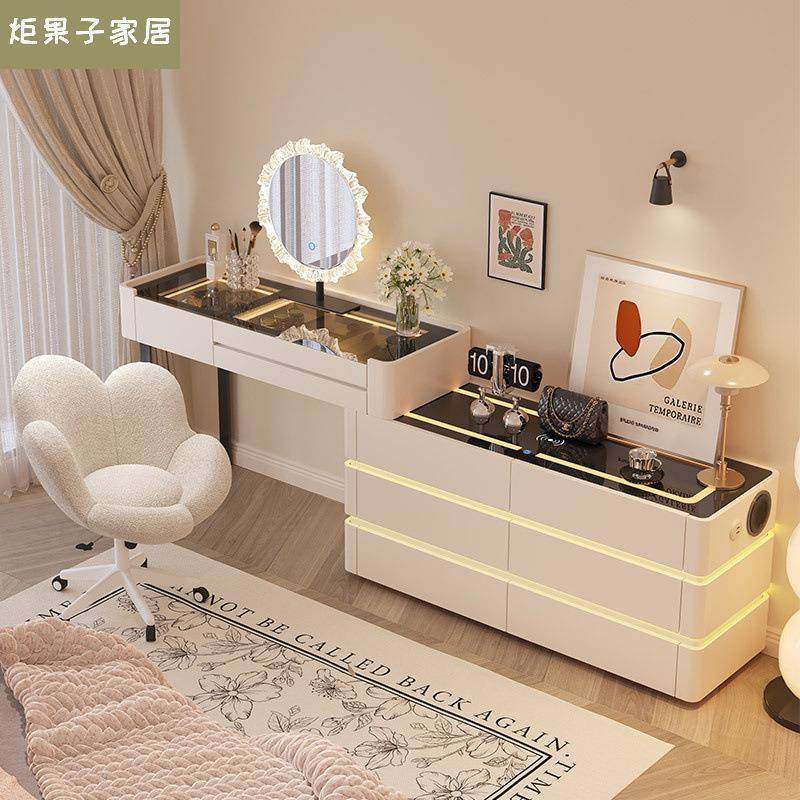 2025新款智能实木梳妆台卧室现代简约中古奶油风化妆桌收纳柜一体,收纳整理,烫衣板及配件,淘宝优惠券,粉丝福利购,淘宝优惠卷