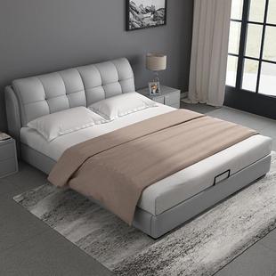 真皮床主卧1.8米皮床轻奢1.5米实木双人软包床北欧现代简约真皮床