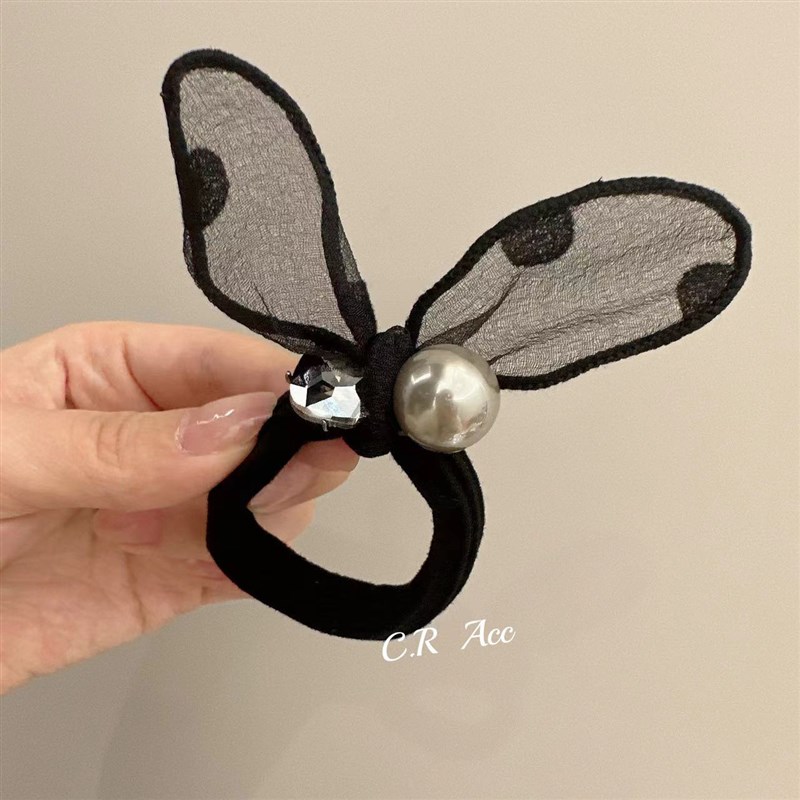 日韩气质兔耳朵发圈珍珠闪钻头绳耐用毛巾圈网红百搭扎马尾橡皮筋