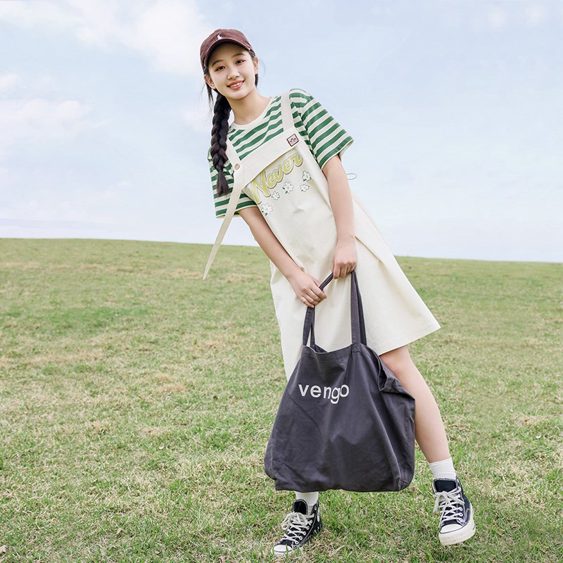 女大童假两件背带裙2024夏季新款连衣裙洋气时髦初中学生薄款裙子