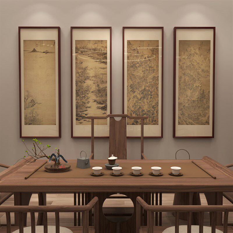 米亦堂x文伯仁 四万山水新中式四条屏禅意国画餐厅书房玄关竖挂画