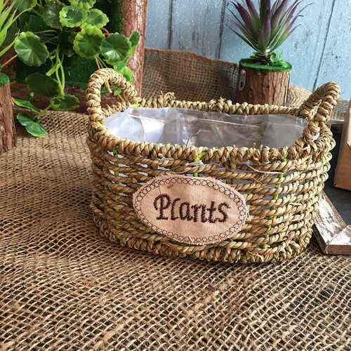 花篮装饰草编花盆藤编花盆家居编织小花篮插花草编花盆手提草编花