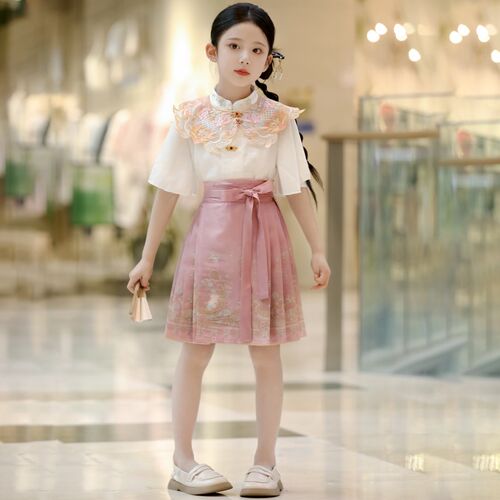 女童新中式国风马面裙套装儿童汉服短款夏季2024新款半身裙夏装女