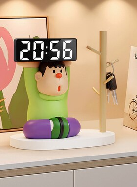 胖虎电子时钟摆件数字座钟表摆台式桌面台钟玄关客厅电视柜装饰品