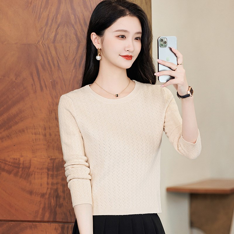 套头短款毛衣女秋冬修身内搭打底衫小个子气质上衣长袖镂空针织衫