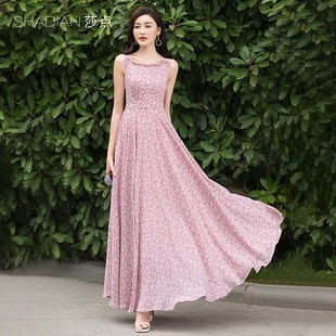 碎花雪纺吊带连衣裙长款2024新春秋套装裙子两件套长裙女夏脚踝