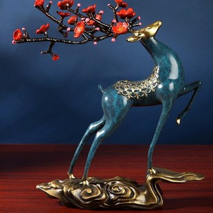 平步青云纯铜摆件 梅花鹿新中式家居客厅玄关装饰乔迁开业送礼佳