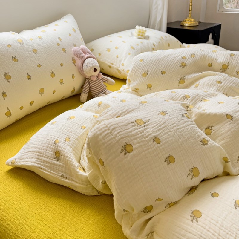 A类婴儿级全棉皱皱双层纱四件套床上用品纯棉纱布被套床单三件套