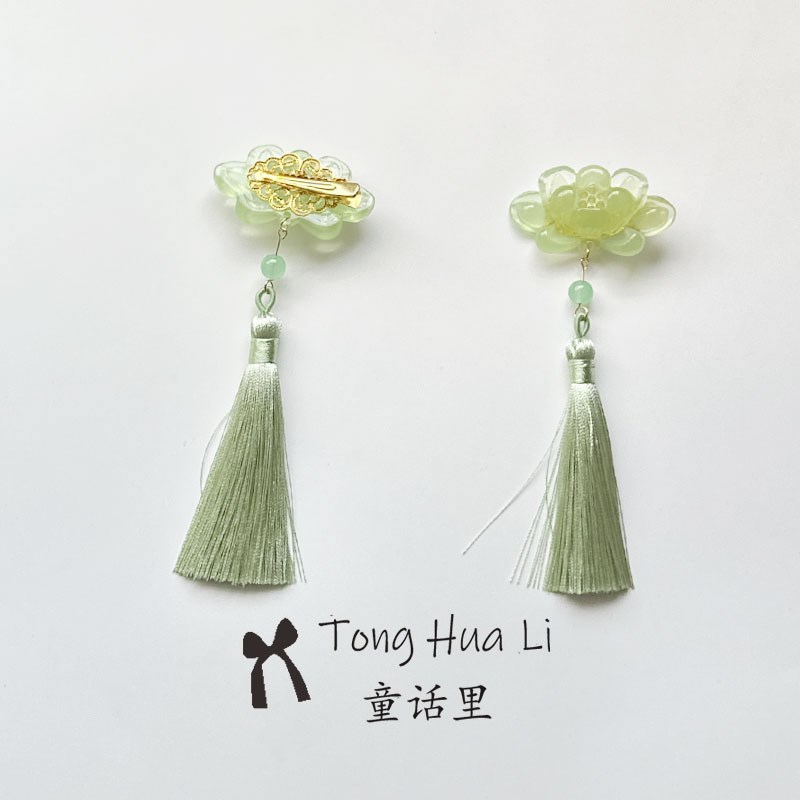 儿童新中式莲花璎珞马面裙配饰发夹长背云流苏古风汉服软璎珞项链