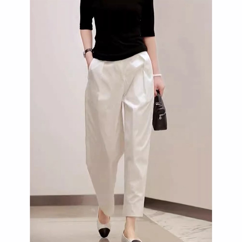 白色高腰休闲西装裤女2025新款春夏小个子宽松垂感直筒阔腿九分裤
