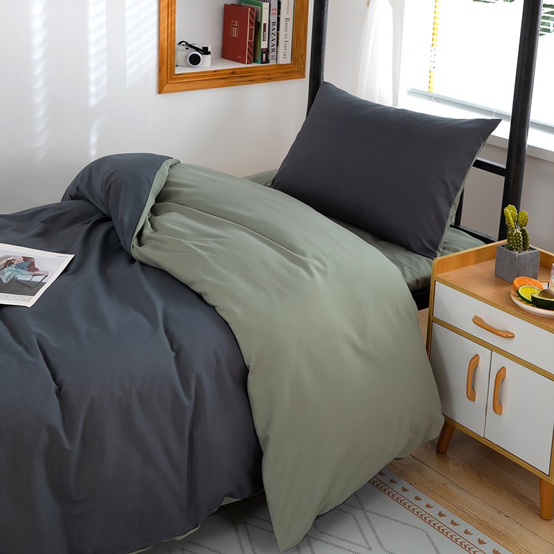 简约学生宿舍床上四件套全棉纯棉磨毛儿童单人上下铺格子三件套男