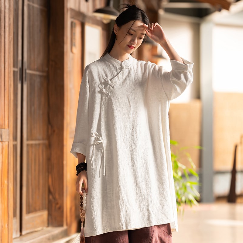 寺院居士服女中国风中长款斜襟盘扣上衣出家师父衣服佛系禅意女装