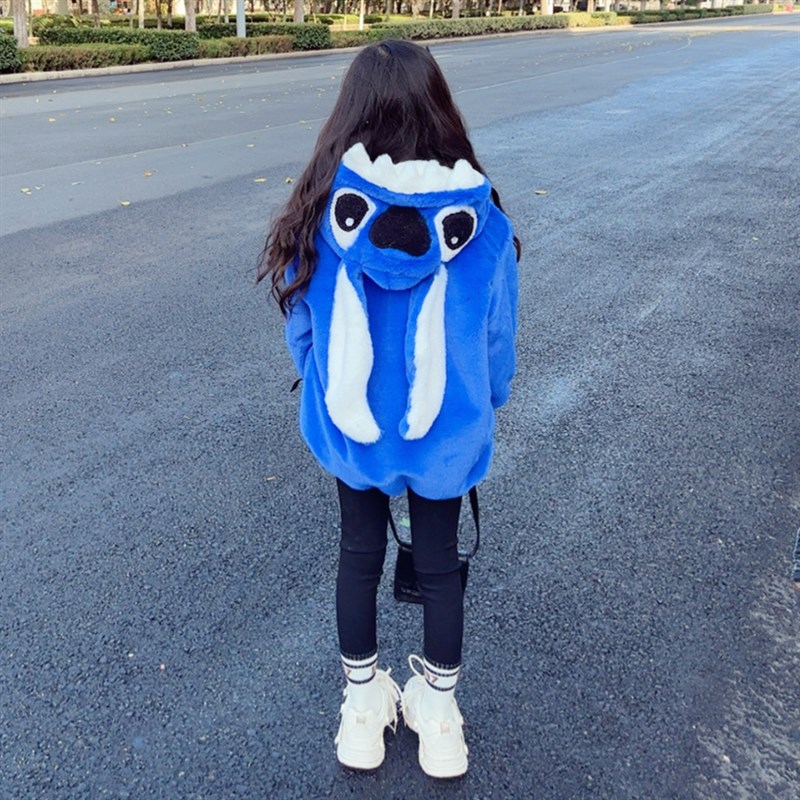 儿童皮草外套冬季棉服史迪仔中小男女童宝宝加绒加厚仿獭兔毛毛衣