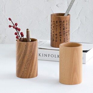 实木圆形笔筒毕业季定制刻字笔筒创意办公桌面摆件胡桃木笔收纳盒