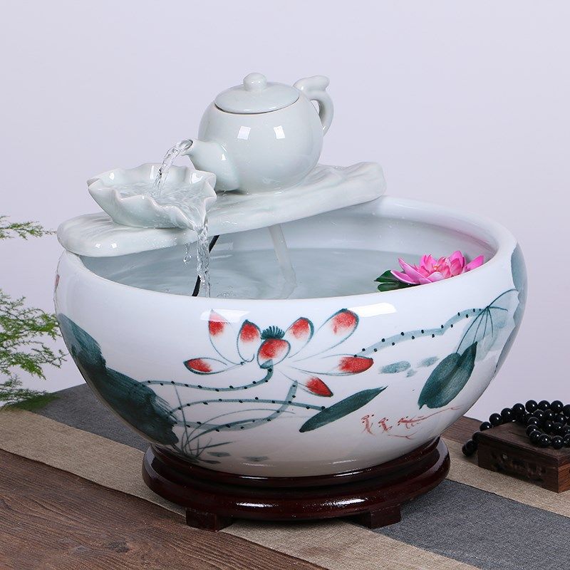 景德镇陶瓷鱼缸家用流水喷泉特大号乌龟养鱼盆锦鲤金鱼缸客厅造景,宠物/宠物食品及用品,桌面缸,淘宝优惠券,粉丝福利购,淘宝优惠卷