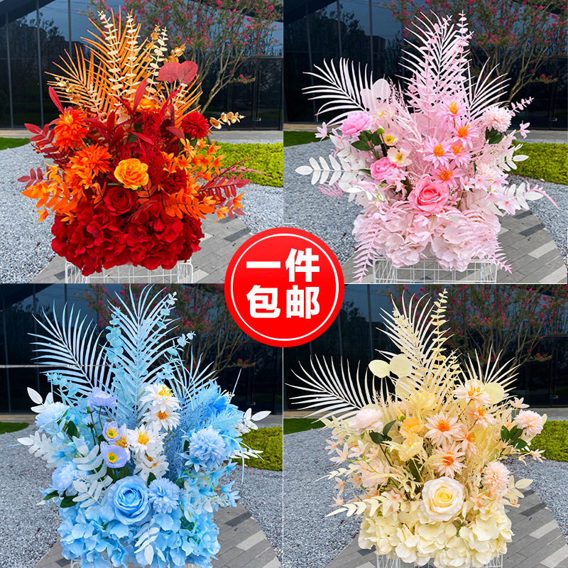 新款婚庆路引花婚礼t台舞台装饰花森系花排罗马柱橄榄枝路引花球