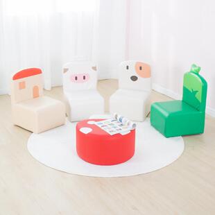 幼儿园软包沙发组合儿童皮质软体家具座谈椅软包凳优惠