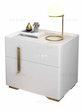 ft灰色烤漆全实木床头柜智能指纹锁岩板轻奢储物柜简约现代多功能