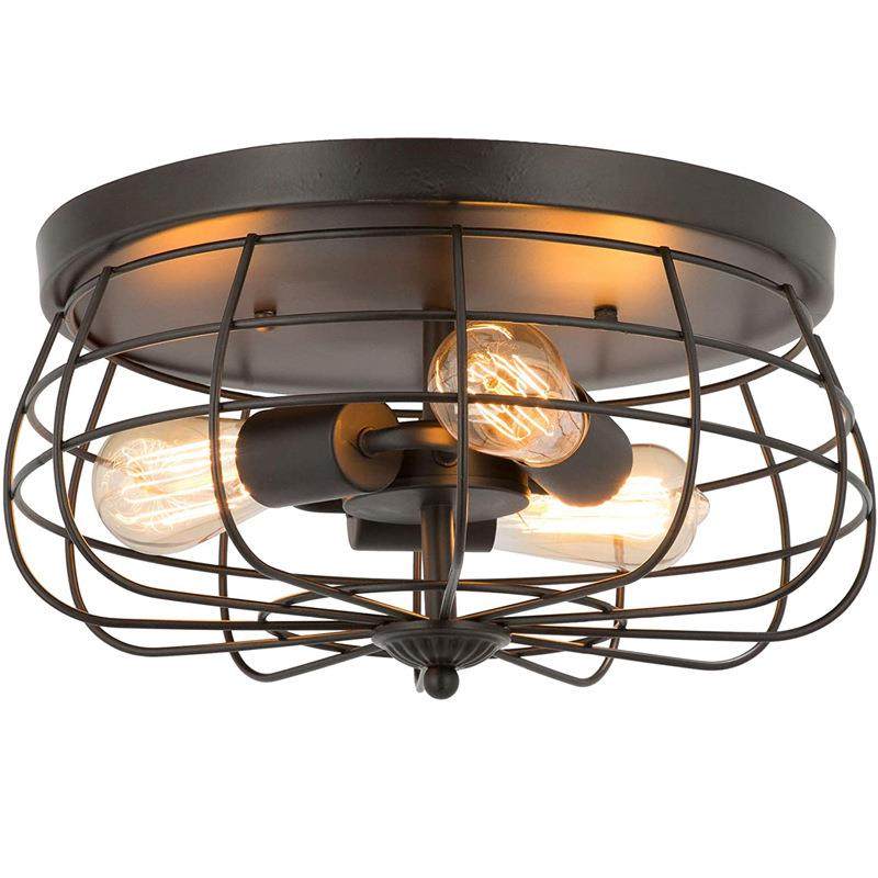 美式吸顶灯复古乡村工业风铁艺金属笼子嵌入式卧室天花板灯具