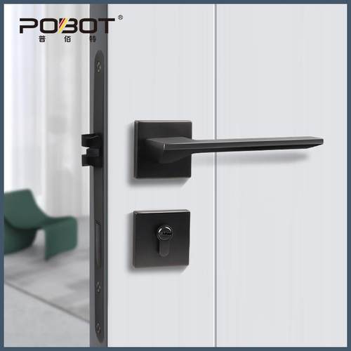 门锁室内卧室静音磁吸锁房门锁木门把手黑灰色家用通用型房间锁具
