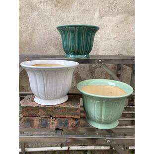 经典老盆款豆青绿白冰裂釉复古直纹兰花盆陶瓷盆栽盆景新石垒德株